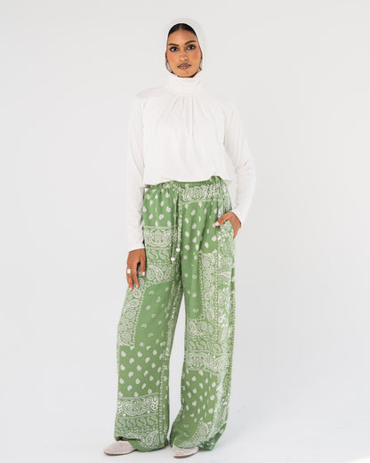 Green Paisley Print Pants