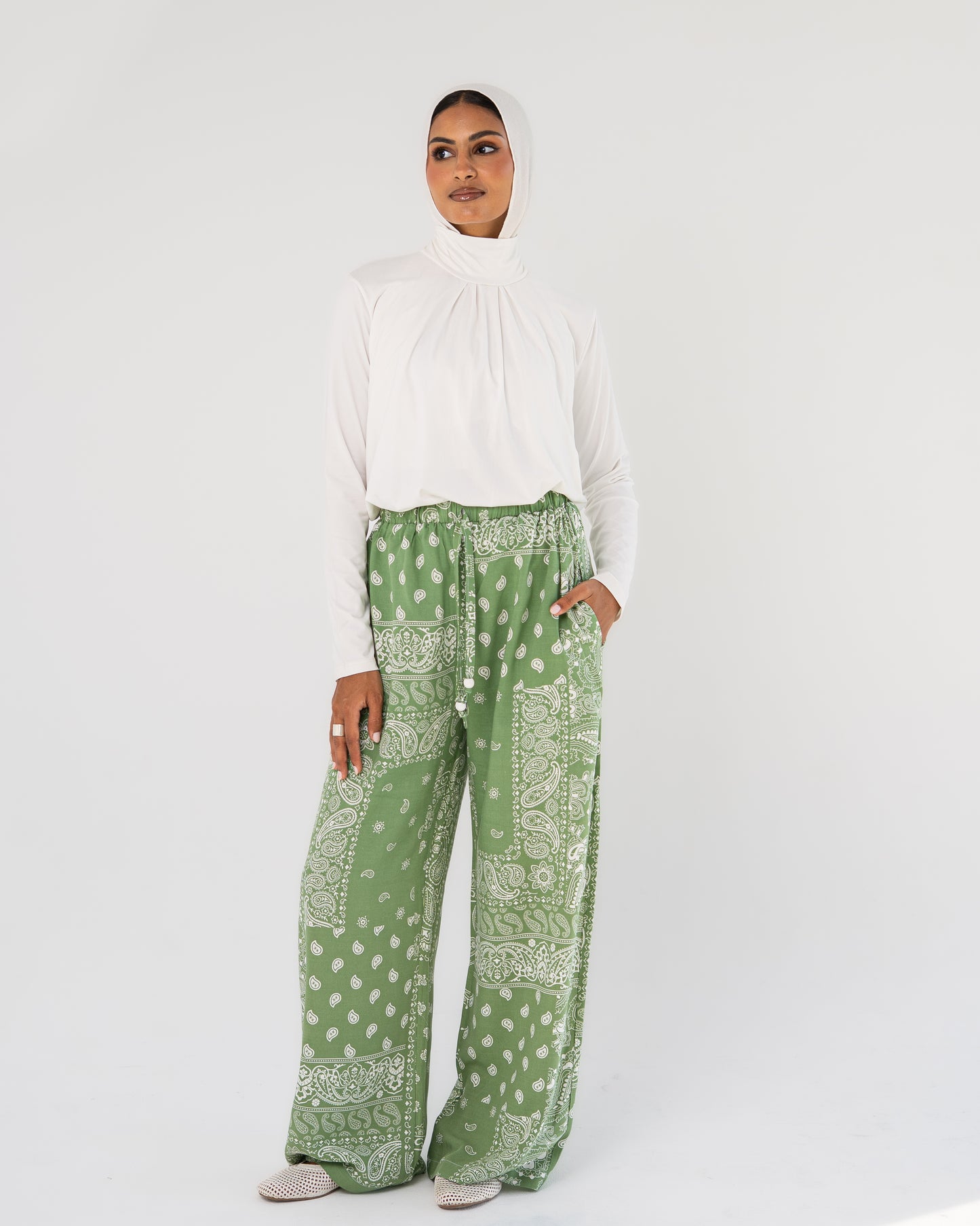 Green Paisley Print Pants