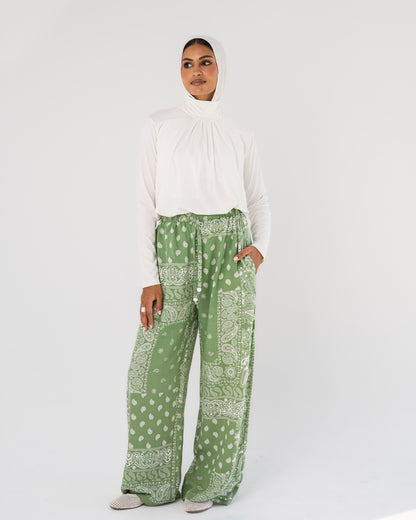 Green Paisley Print Pants