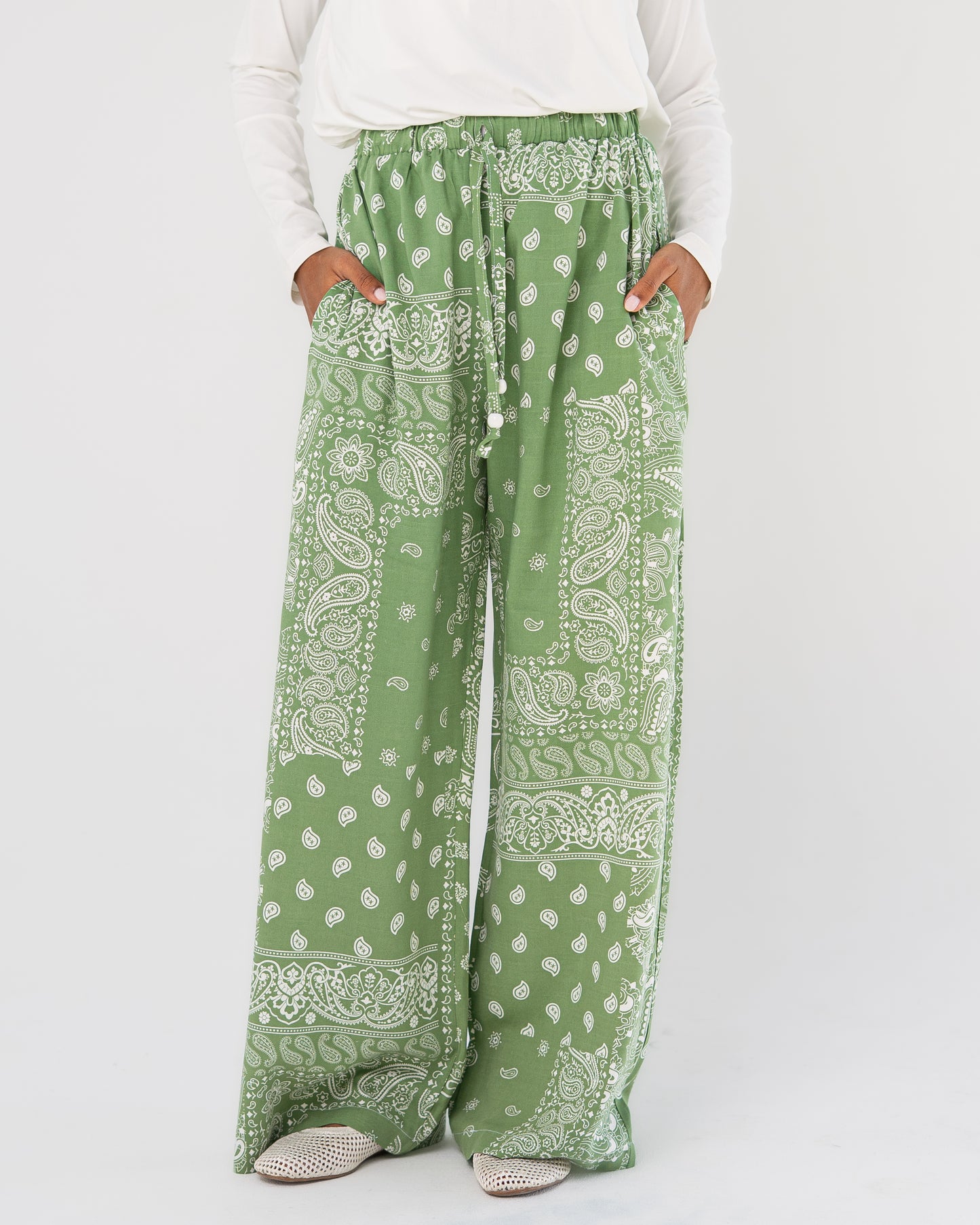 Green Paisley Print Pants