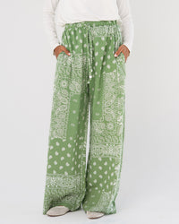 Green Paisley Print Pants