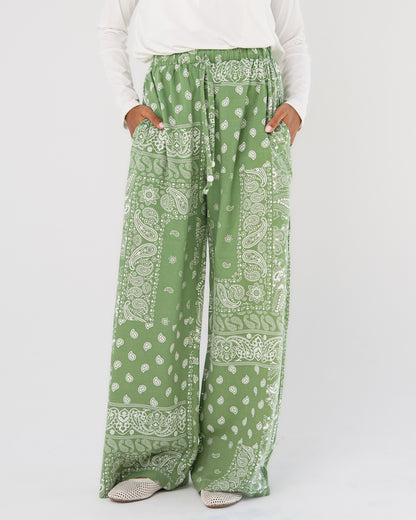 Green Paisley Print Pants
