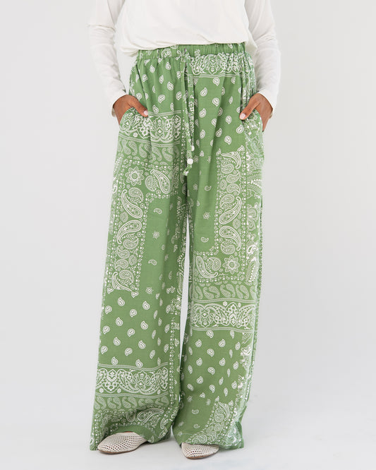 Green Paisley Print Pants