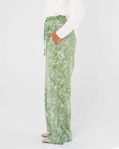 Green Paisley Print Pants