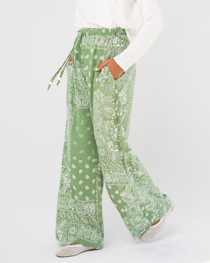 Green Paisley Print Pants