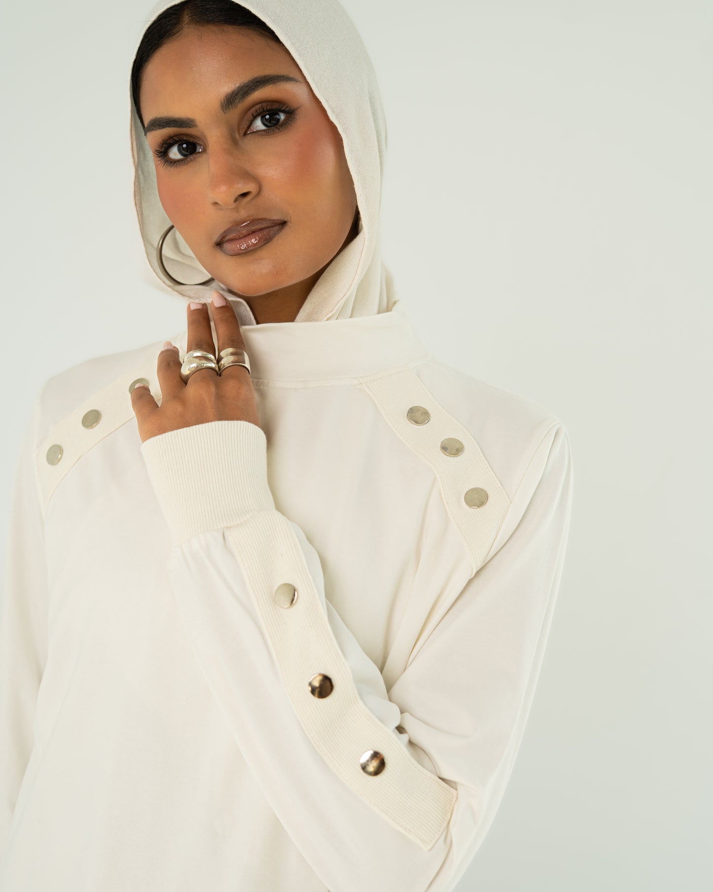 Cream Stud-Shoulder Top