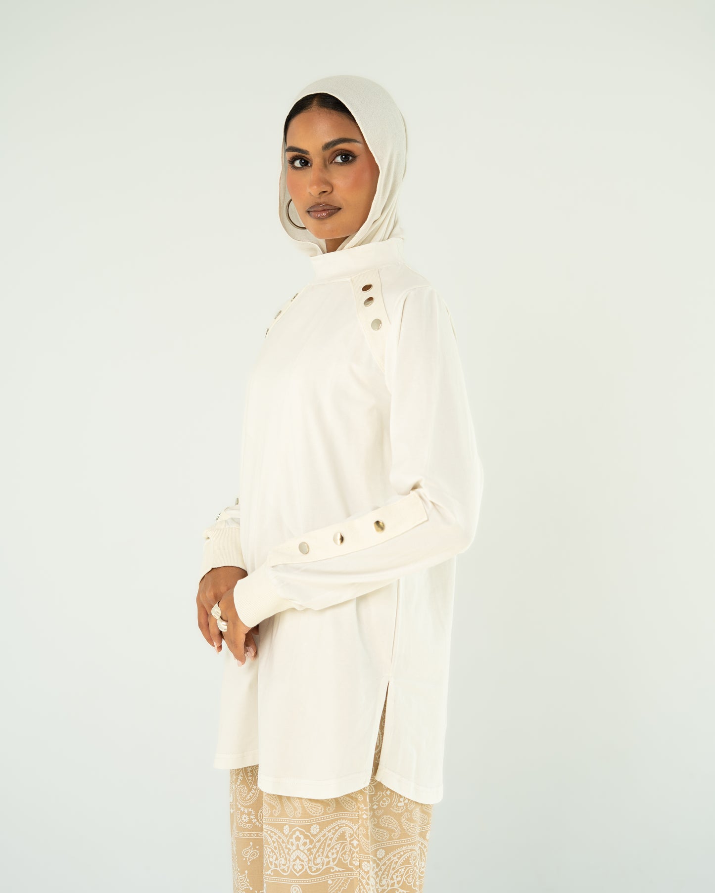 Cream Stud-Shoulder Top
