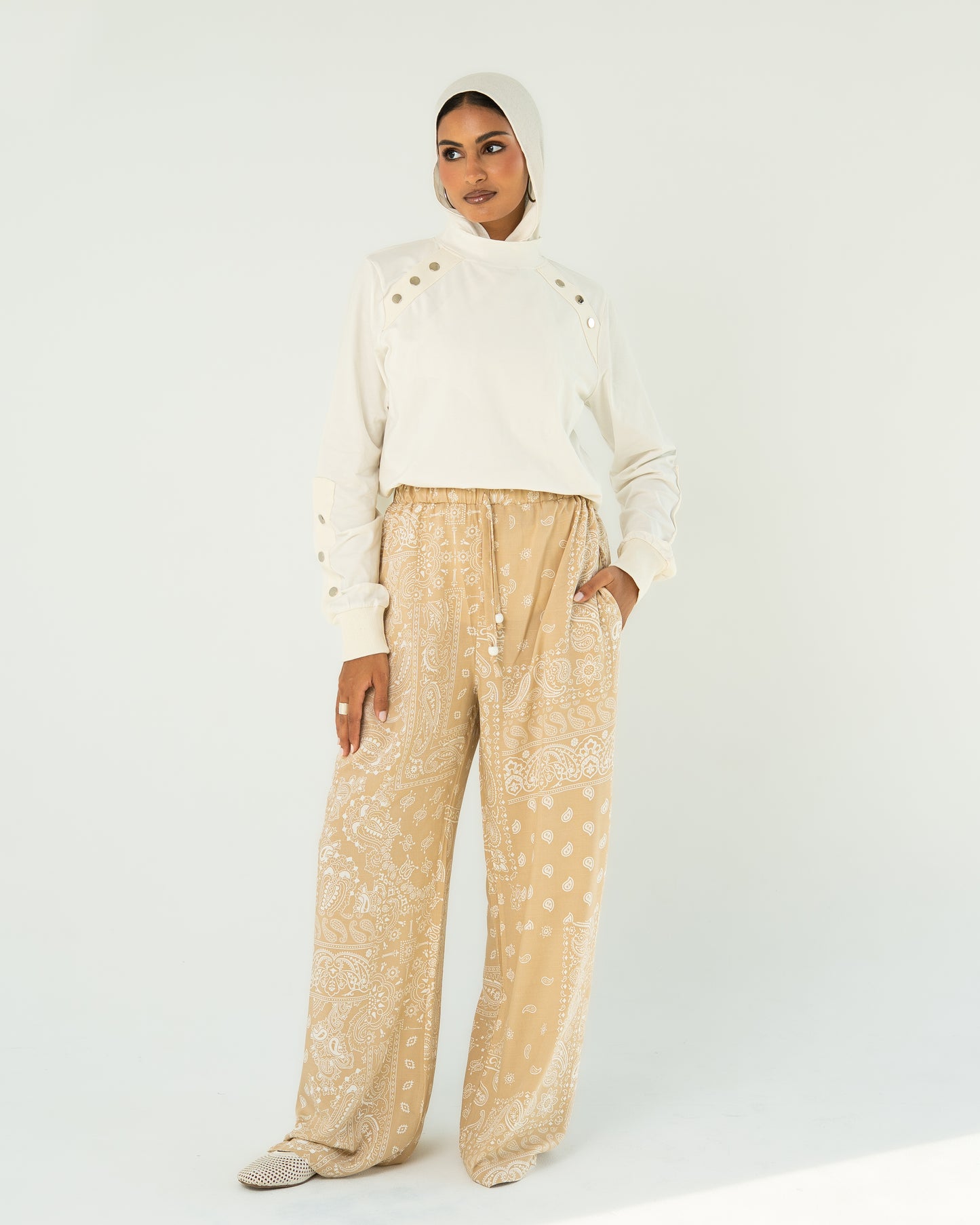 Beige Paisley Print Pants