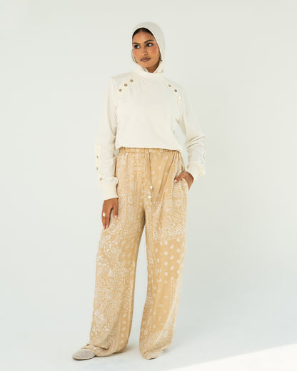 Beige Paisley Print Pants