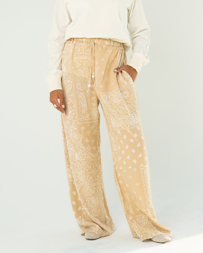 Beige Paisley Print Pants