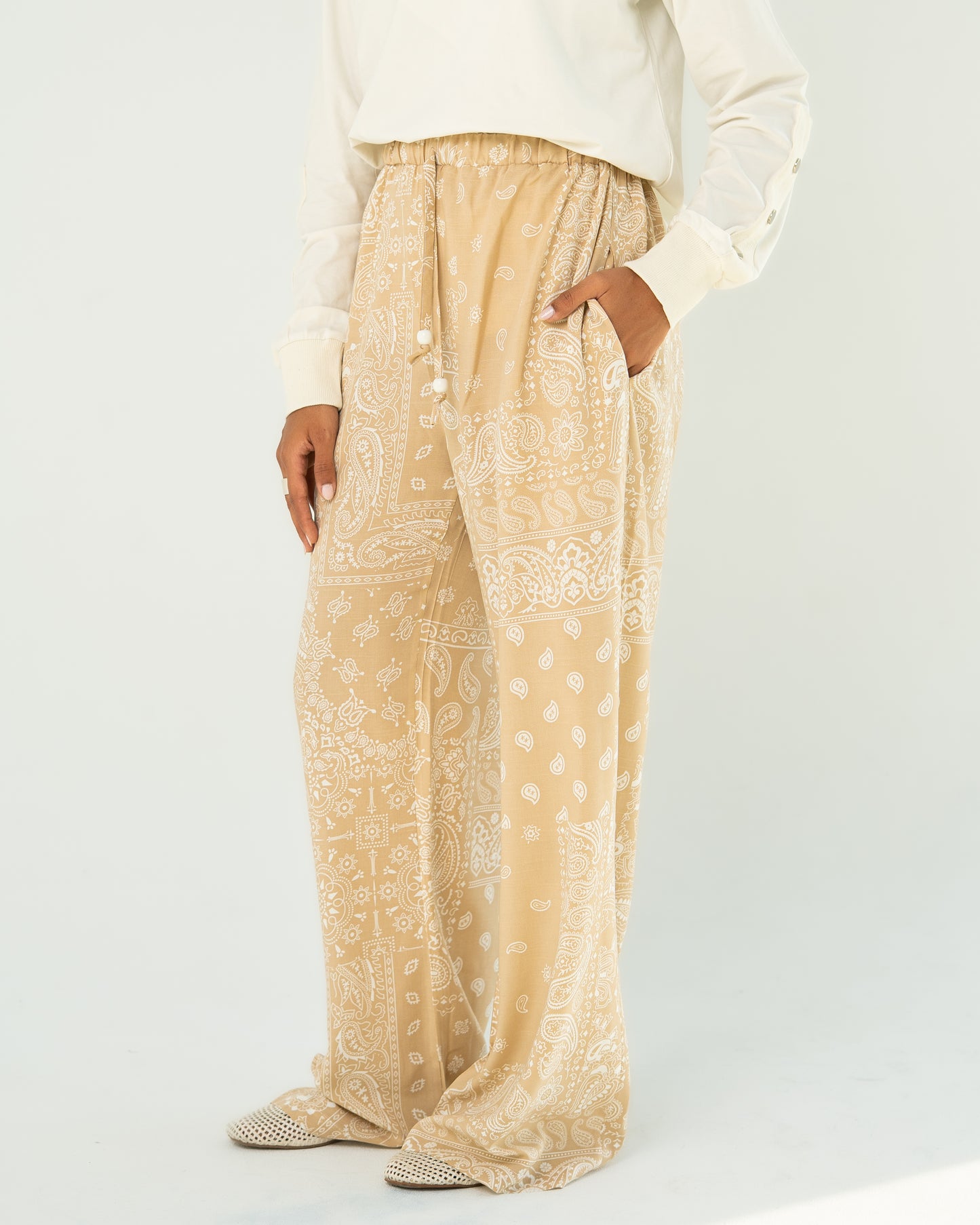 Beige Paisley Print Pants