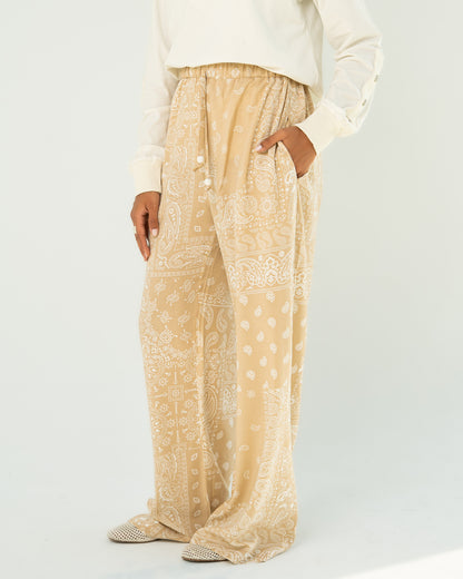 Beige Paisley Print Pants