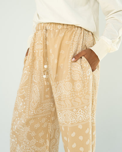 Beige Paisley Print Pants