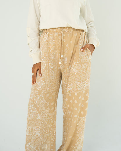 Beige Paisley Print Pants