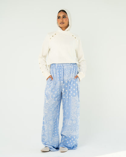 Blue Paisley Print Pants