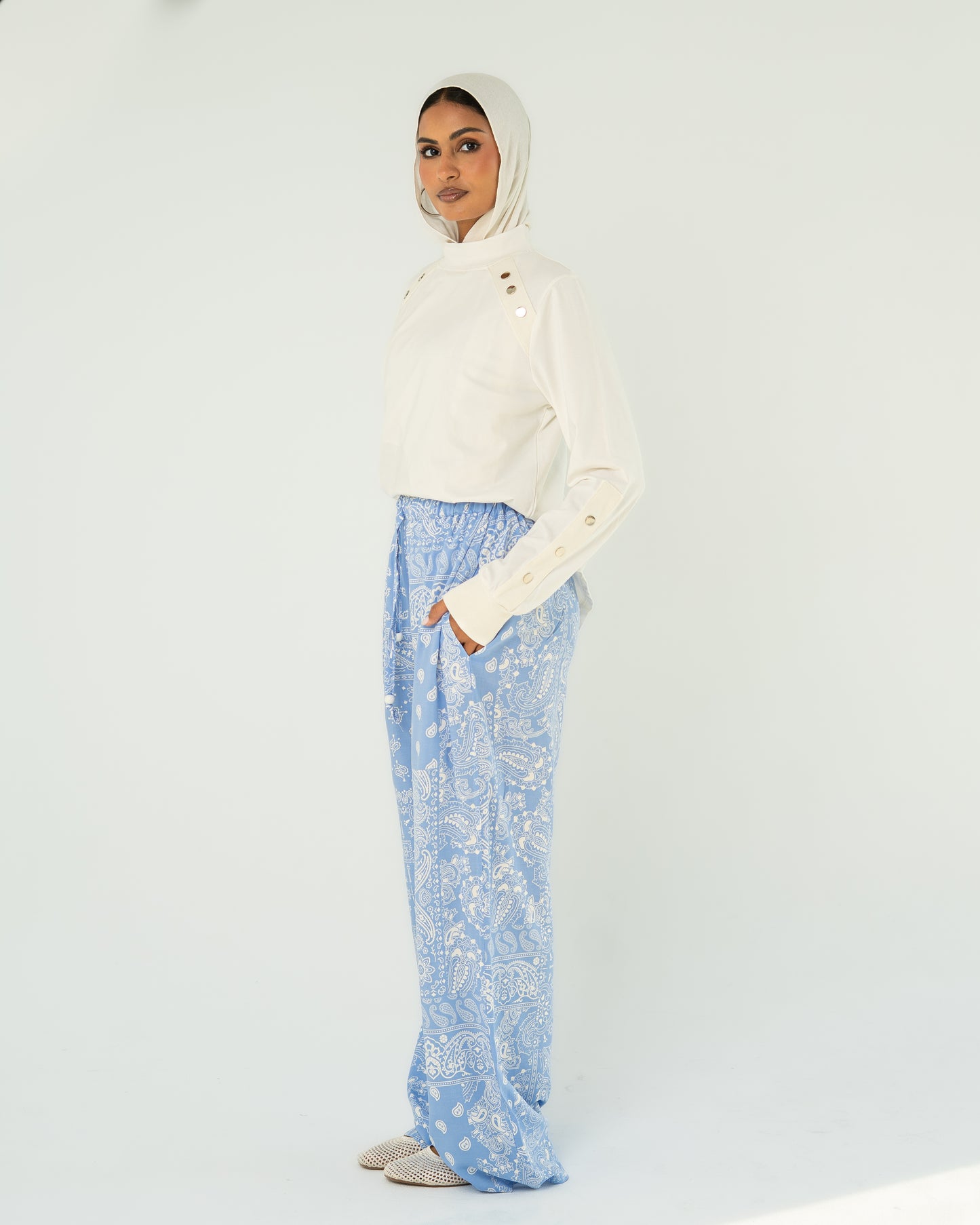 Blue Paisley Print Pants