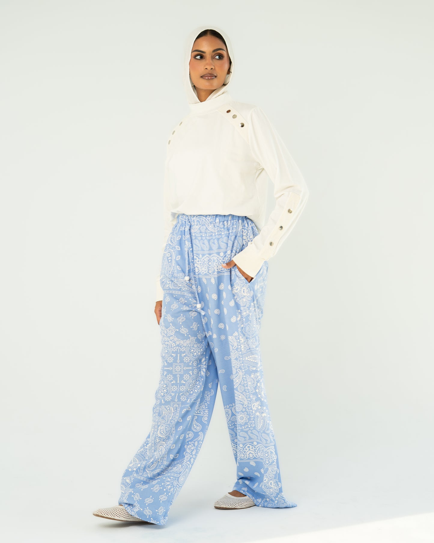 Blue Paisley Print Pants