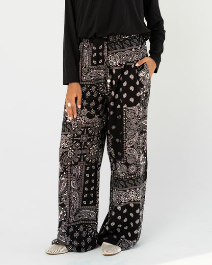Black Paisley Print Pants