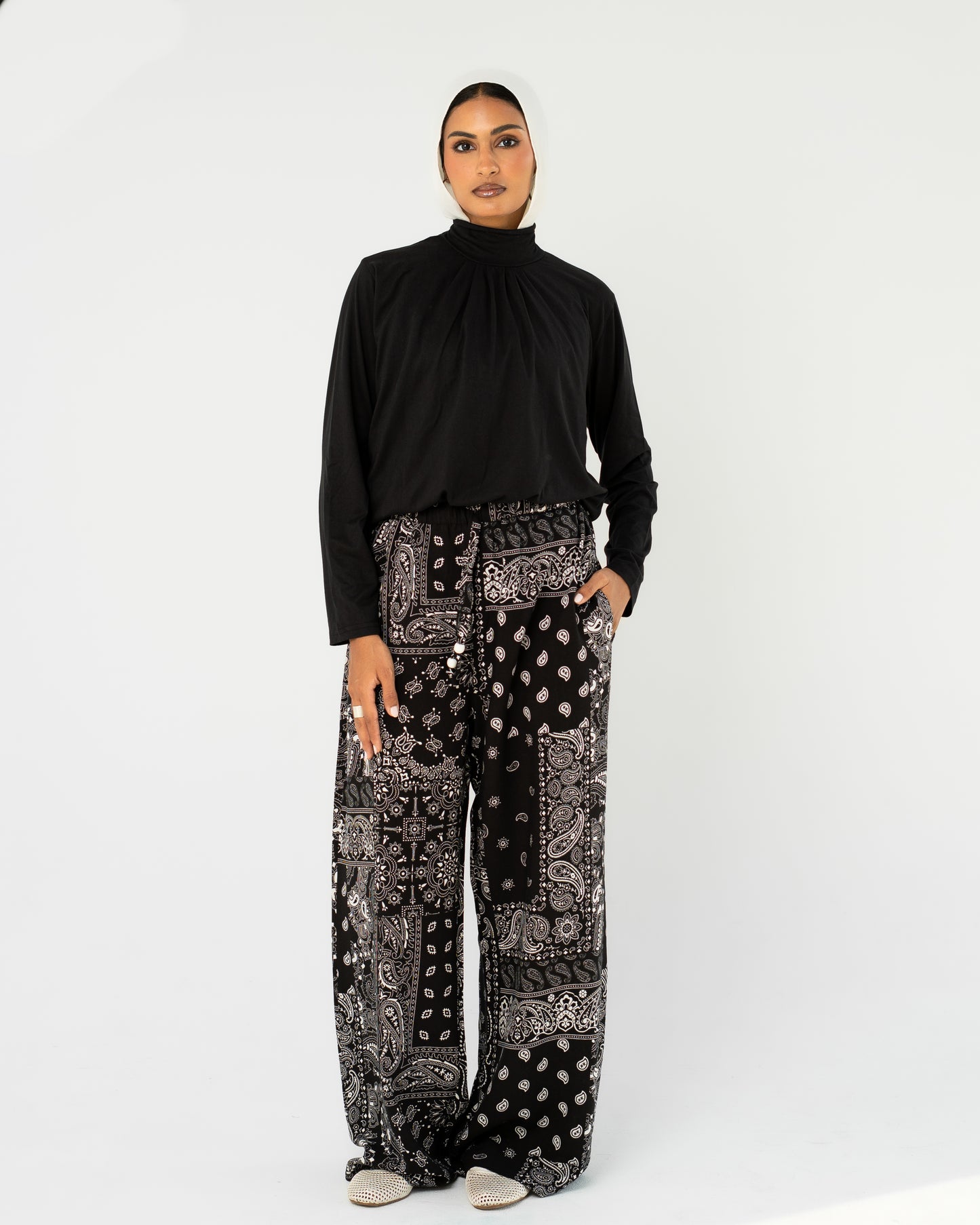 Black Paisley Print Pants