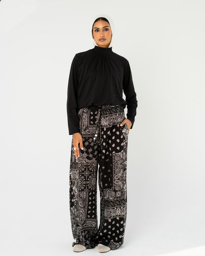 Black Paisley Print Pants