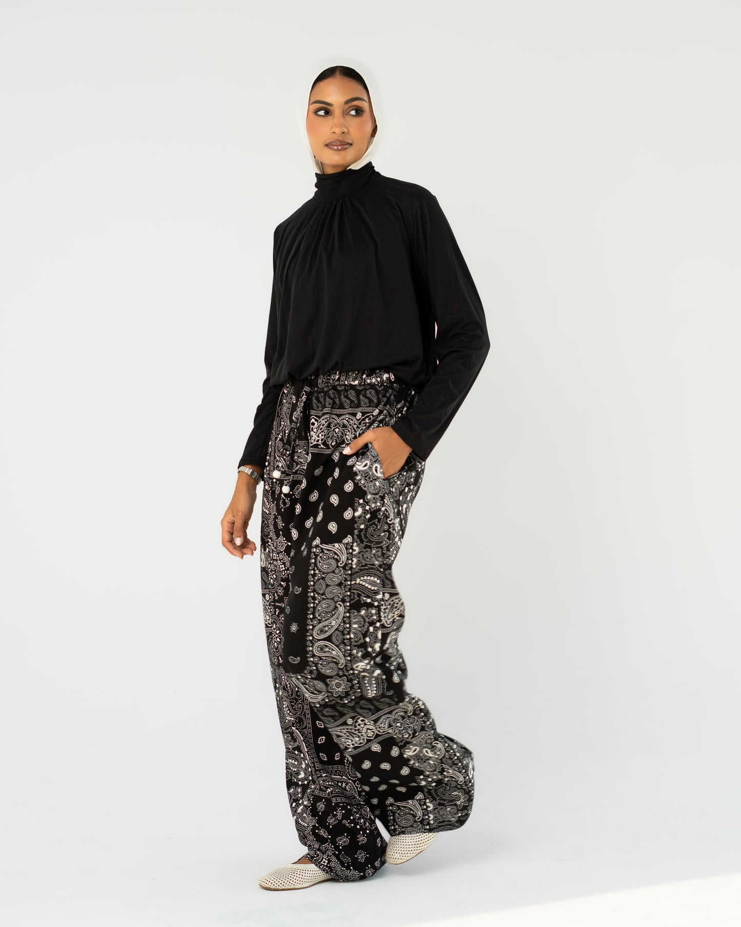 Black Paisley Print Pants