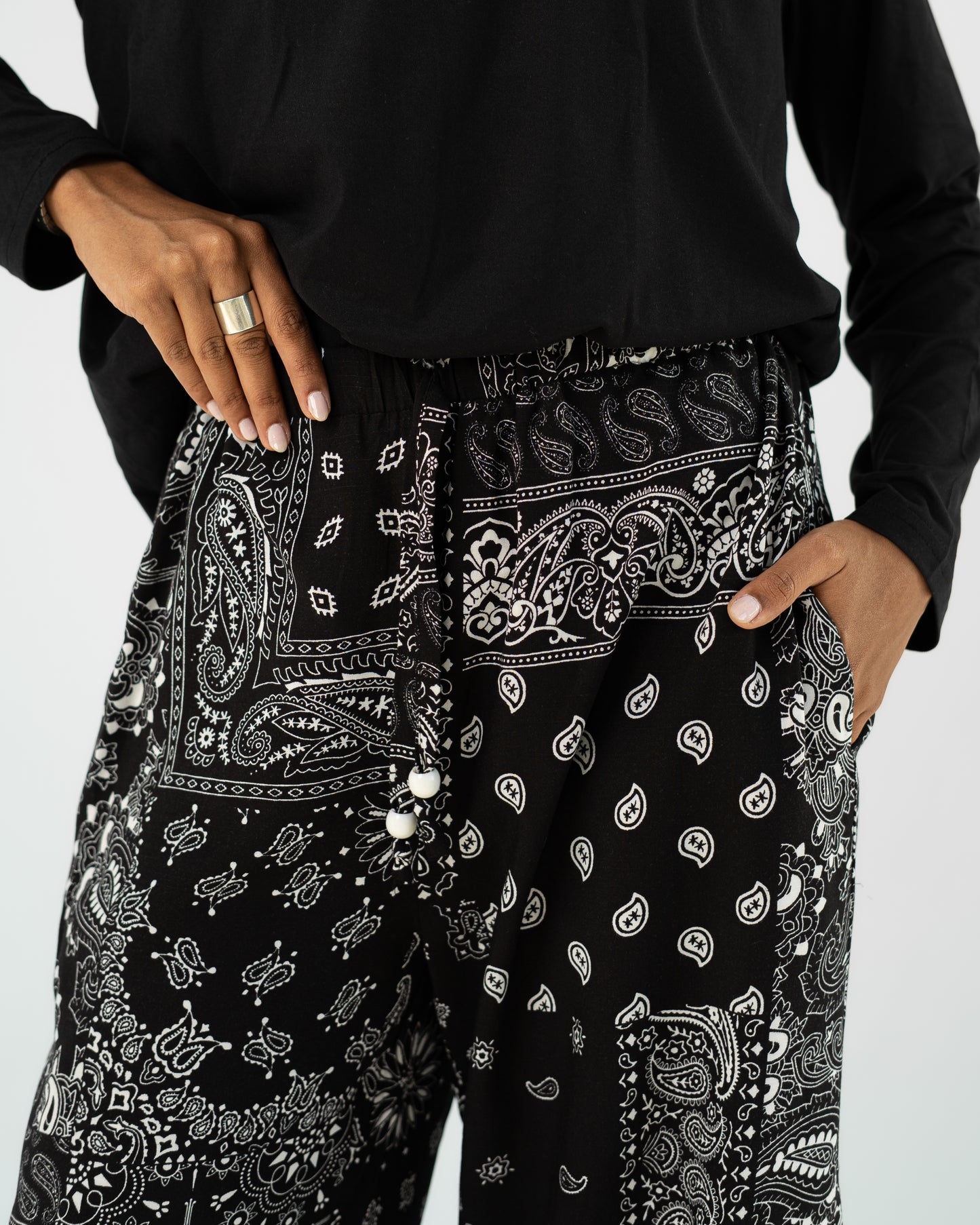 Black Paisley Print Pants