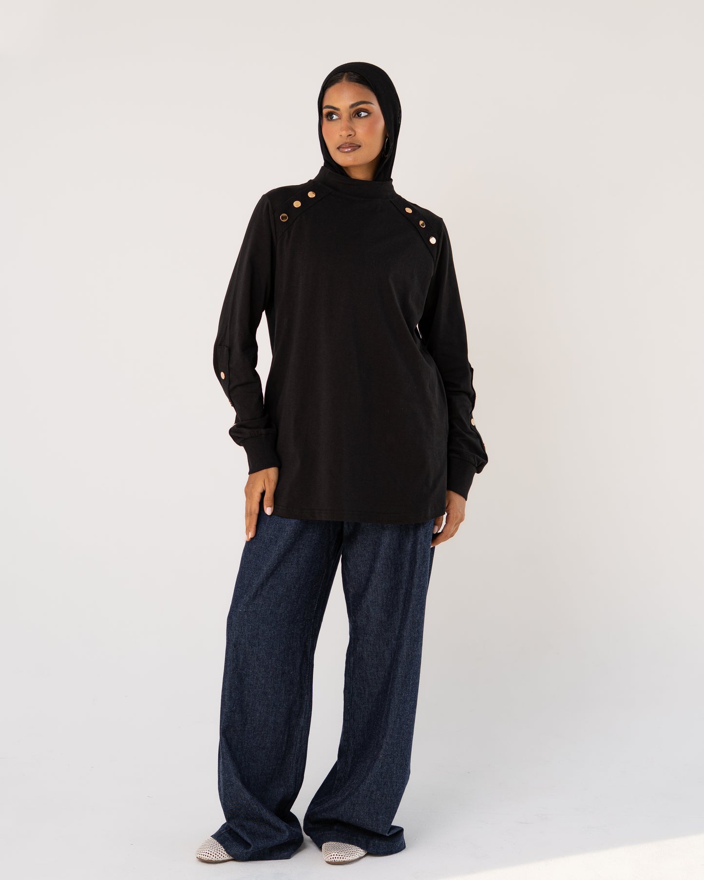 Black Stud-Shoulder Top