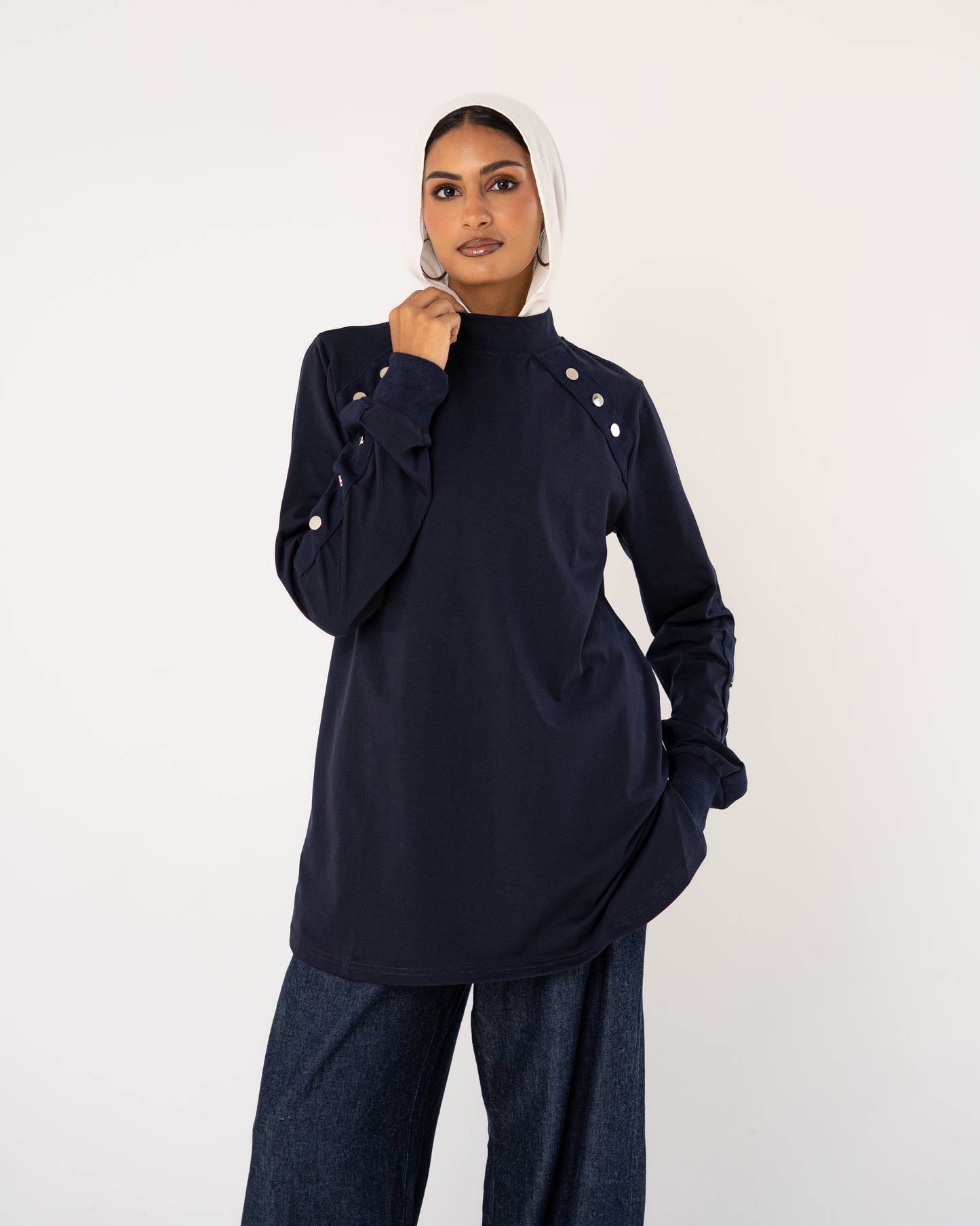 Navy Stud-Shoulder Top