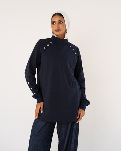 Navy Stud-Shoulder Top