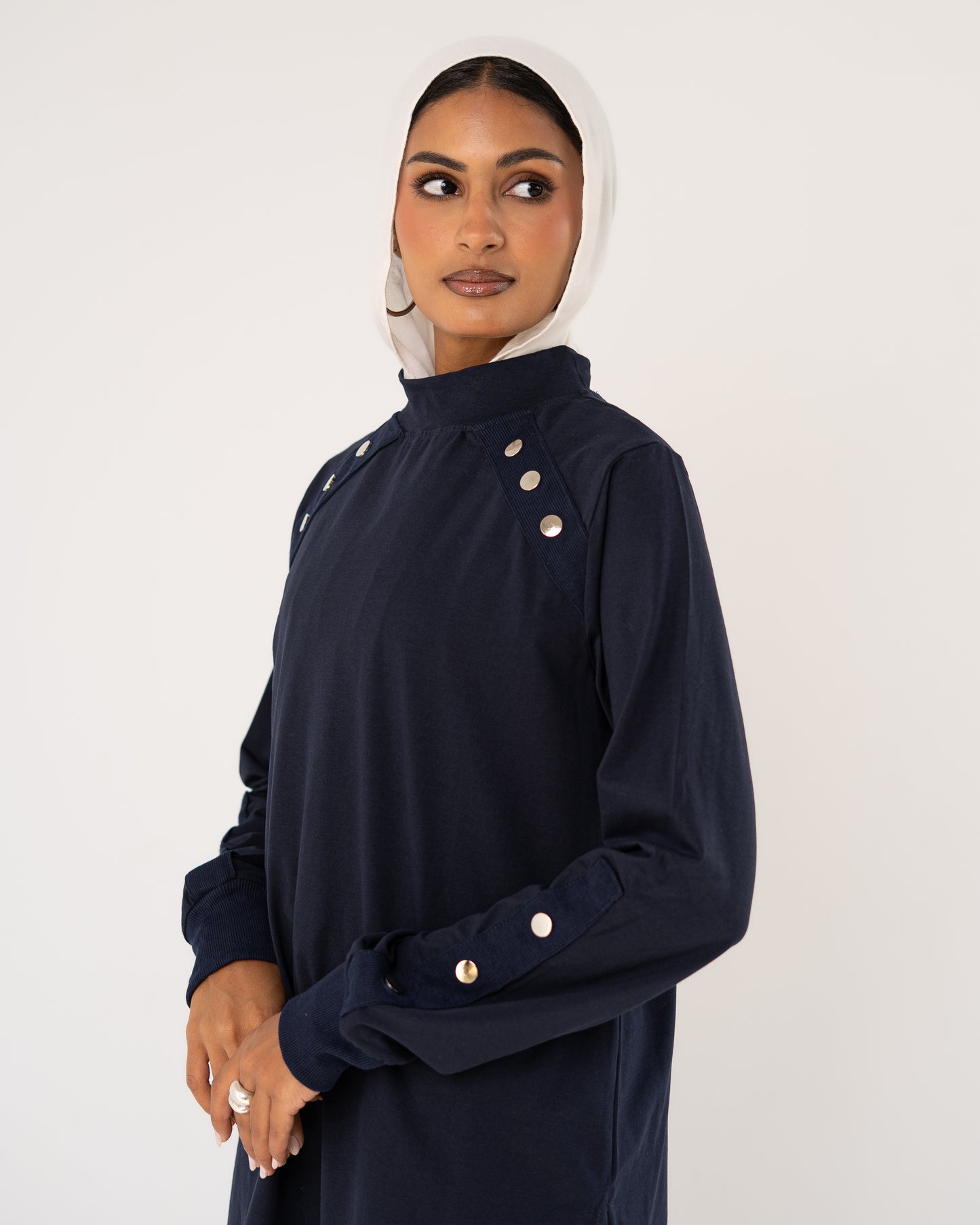 Navy Stud-Shoulder Top