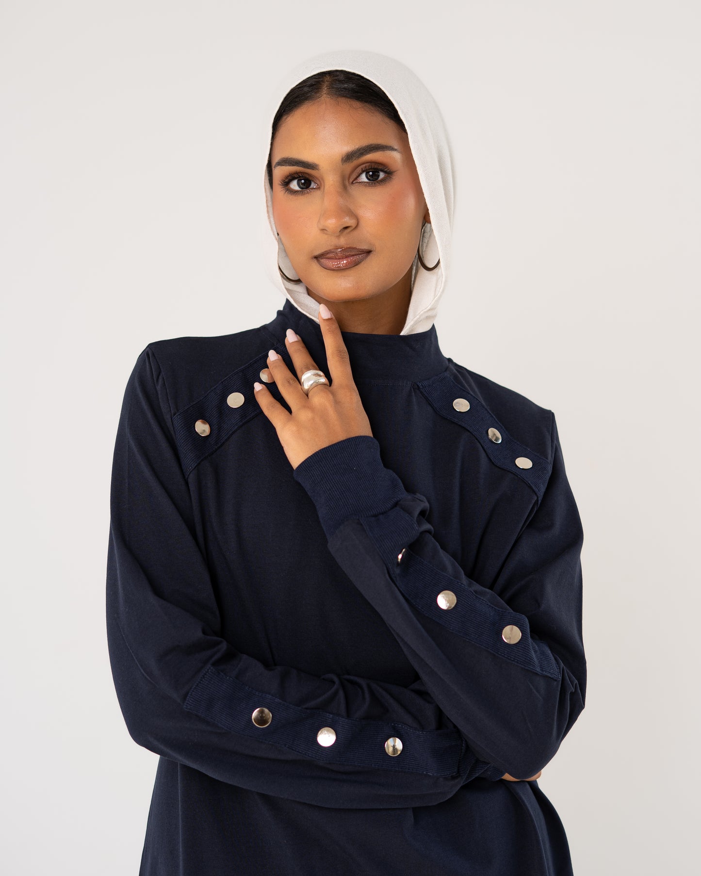 Navy Stud-Shoulder Top