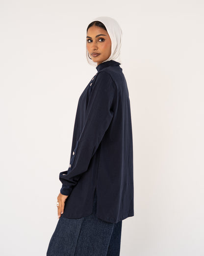 Navy Stud-Shoulder Top