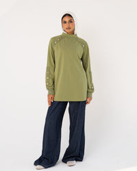 Olive Stud-Shoulder Top