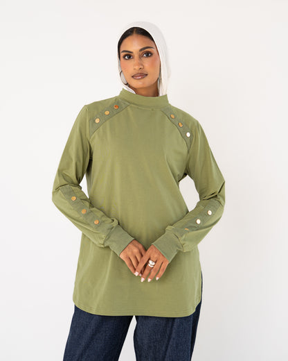 Olive Stud-Shoulder Top