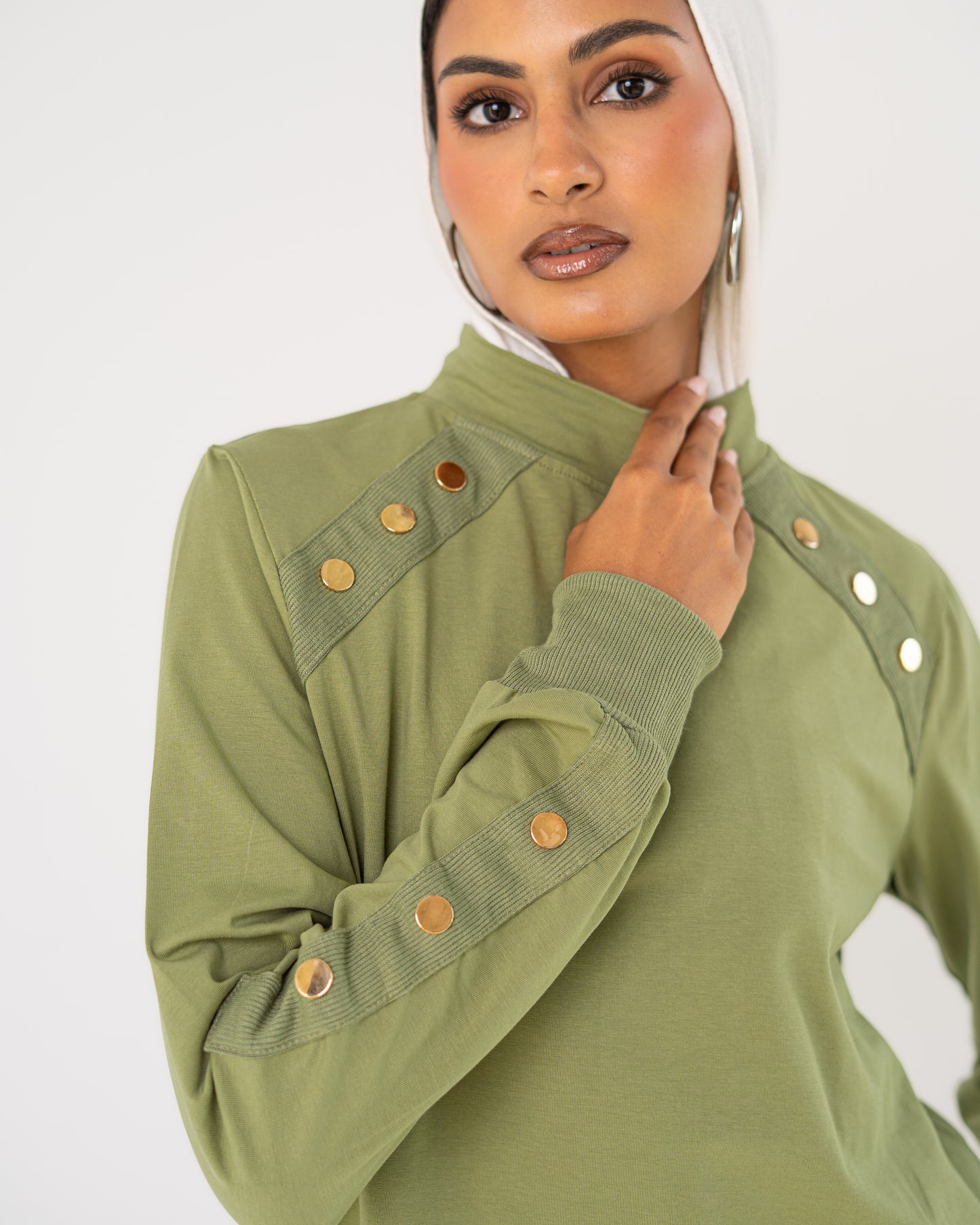 Olive Stud-Shoulder Top