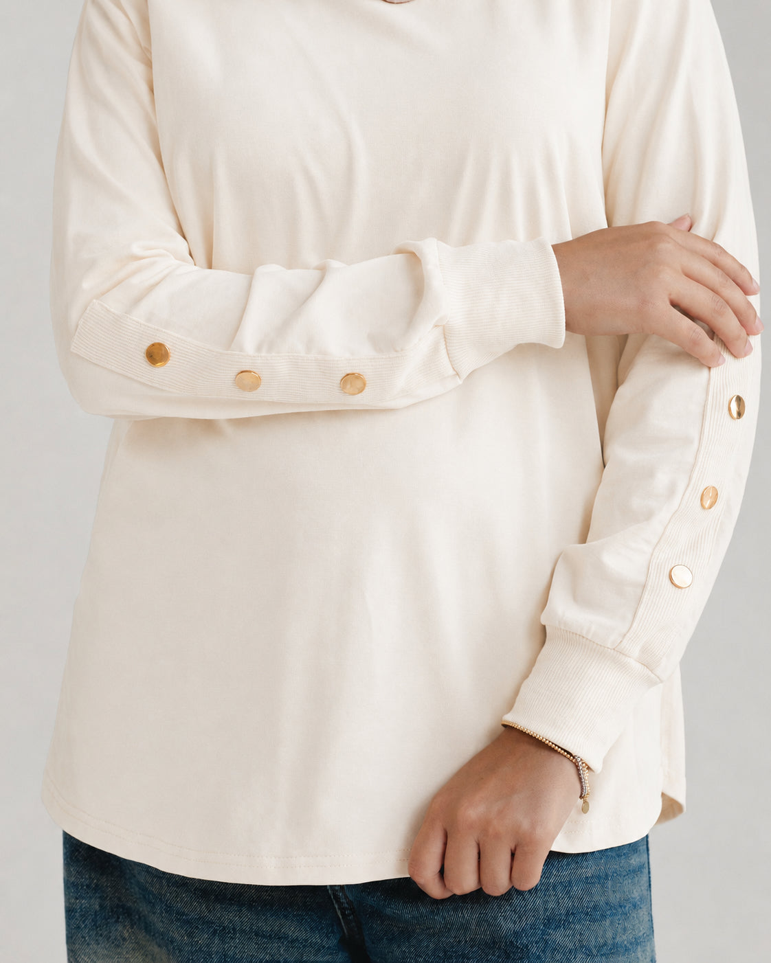 Cream Stud-Shoulder Top