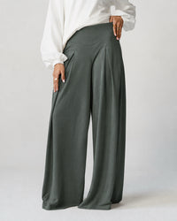 Gray Pleated Wide-Leg Trousers