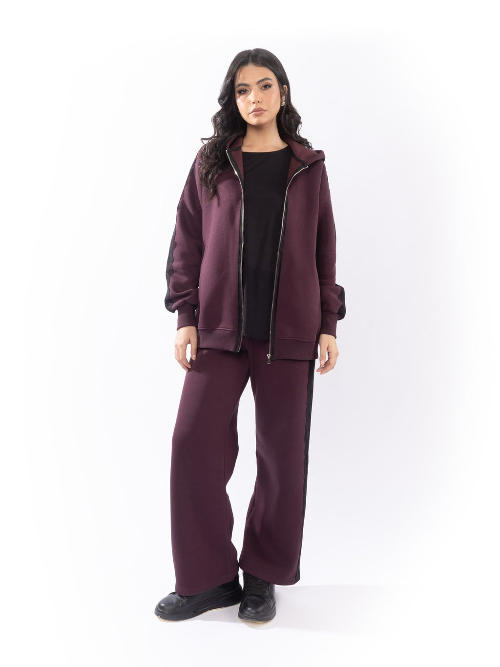 Burgundy Lace Tracksuit - Glow Modest