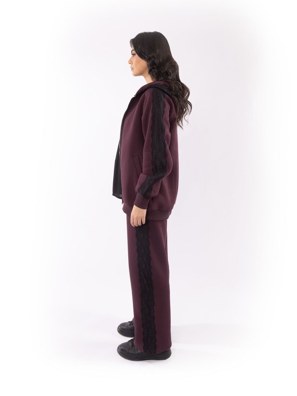 Burgundy Lace Tracksuit - Glow Modest