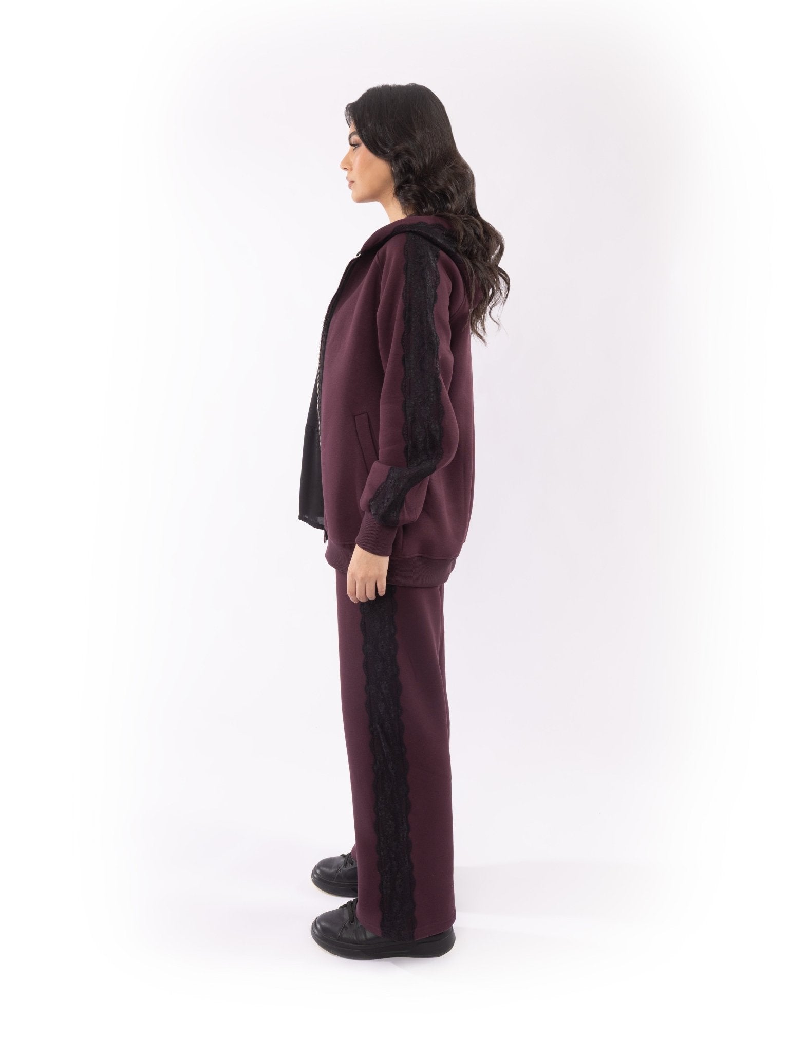 Burgundy Lace Tracksuit - Glow Modest