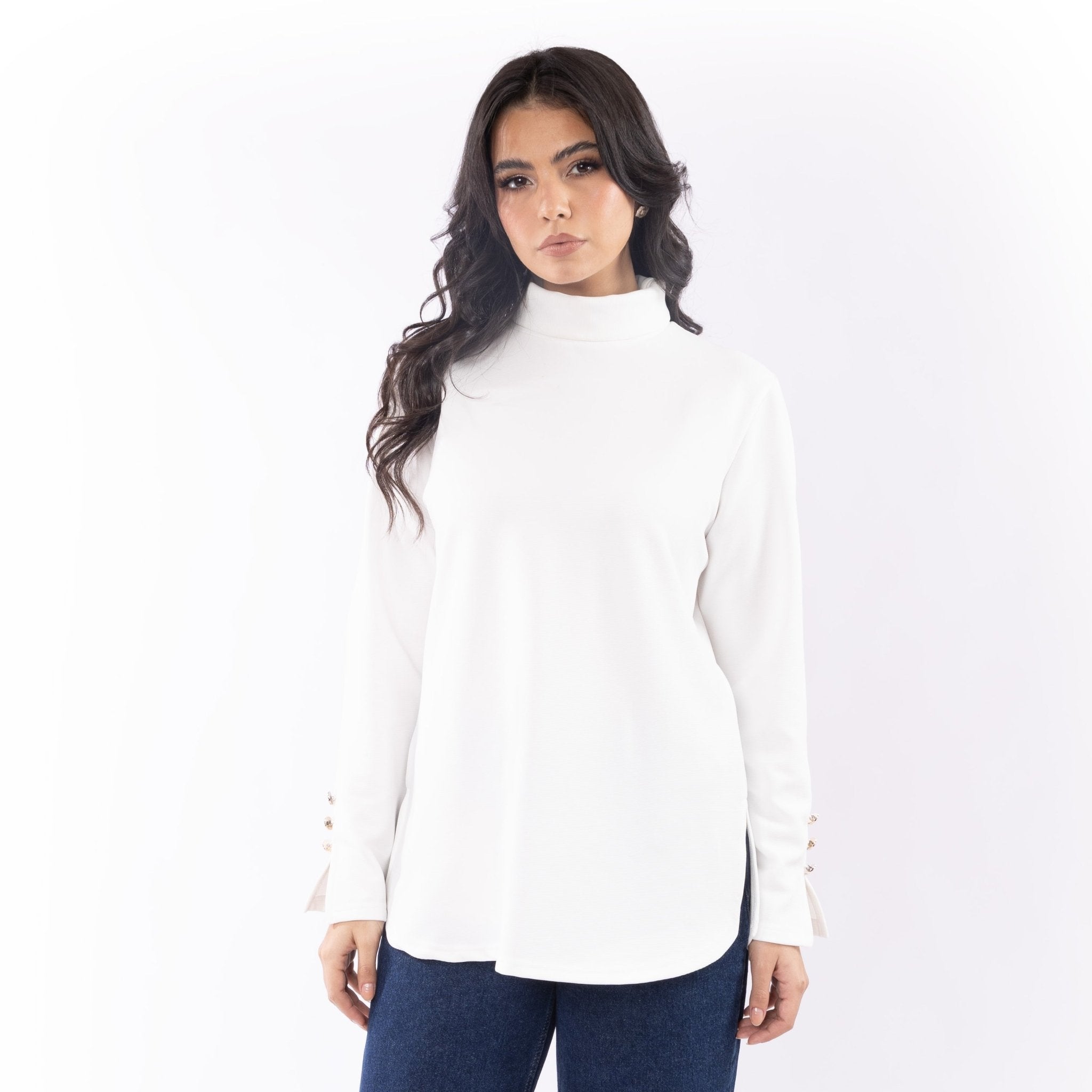 Buttoned High - Neck Top - Glow Modest