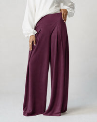 Burgundy Pleated Wide-Leg Trousers