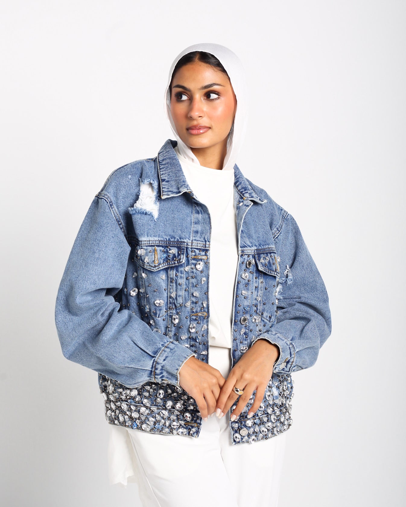 Crystal Denim Jacket - Glow Modest