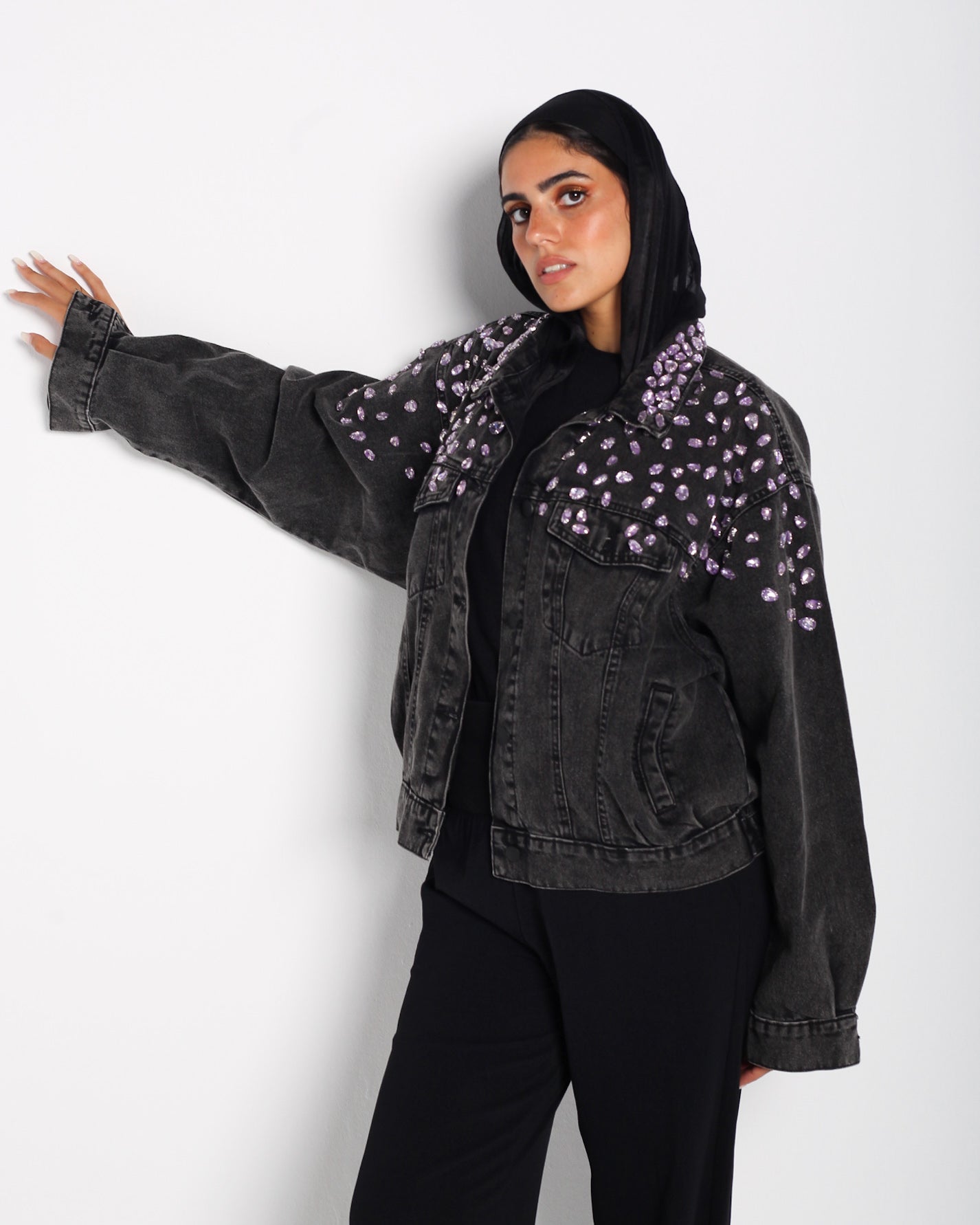 Crystal Denim Jacket - Glow Modest