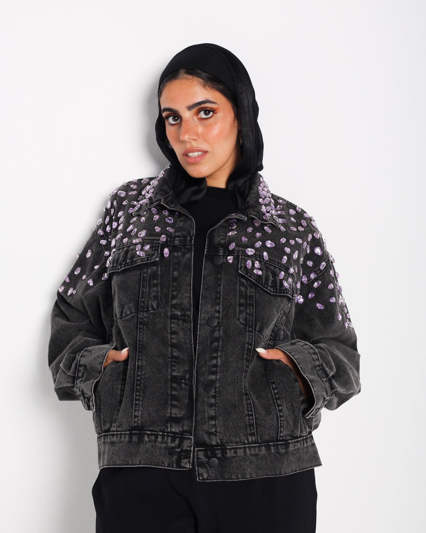 Crystal Denim Jacket - Glow Modest