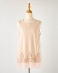 Beige Lace-Hem Tank