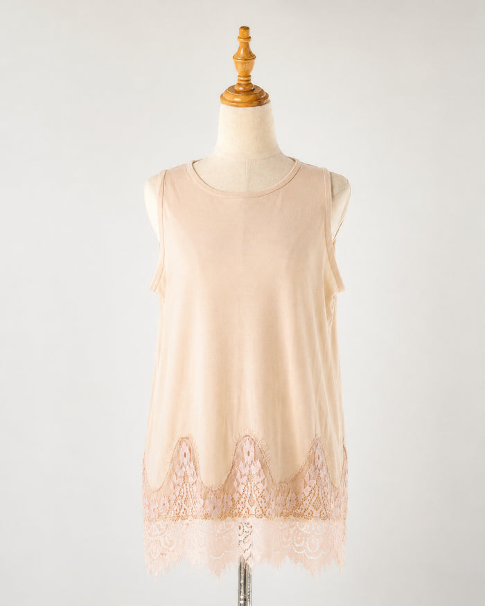 Beige Lace-Hem Tank