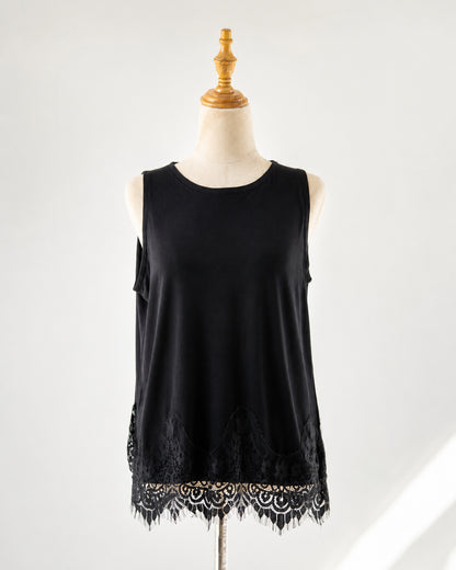 Black Lace-Hem Tank