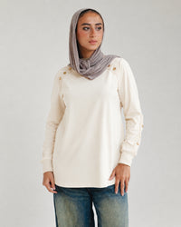 Cream Stud-Shoulder Top
