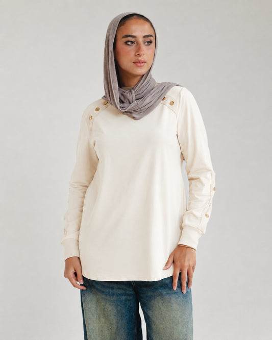Cream Stud-Shoulder Top